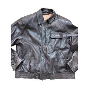 Vintage London Fog Bomber biker Jacket Heavyweight Genuine Leather Brown Size XL
